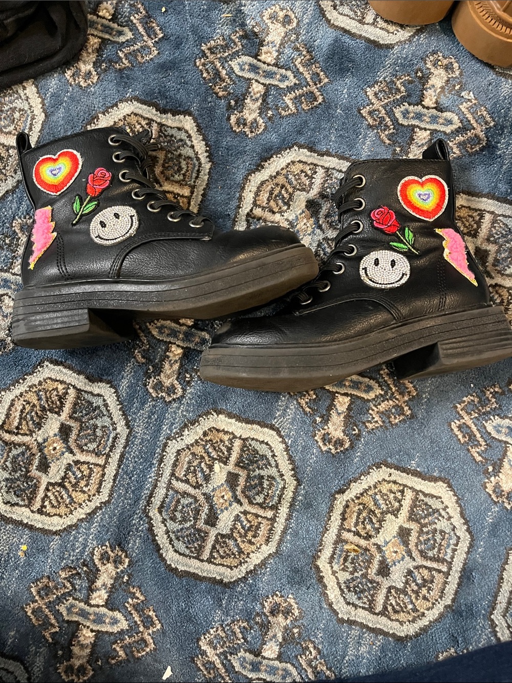 ck Lace-Up Kids Boots with Colorful Patch Accents